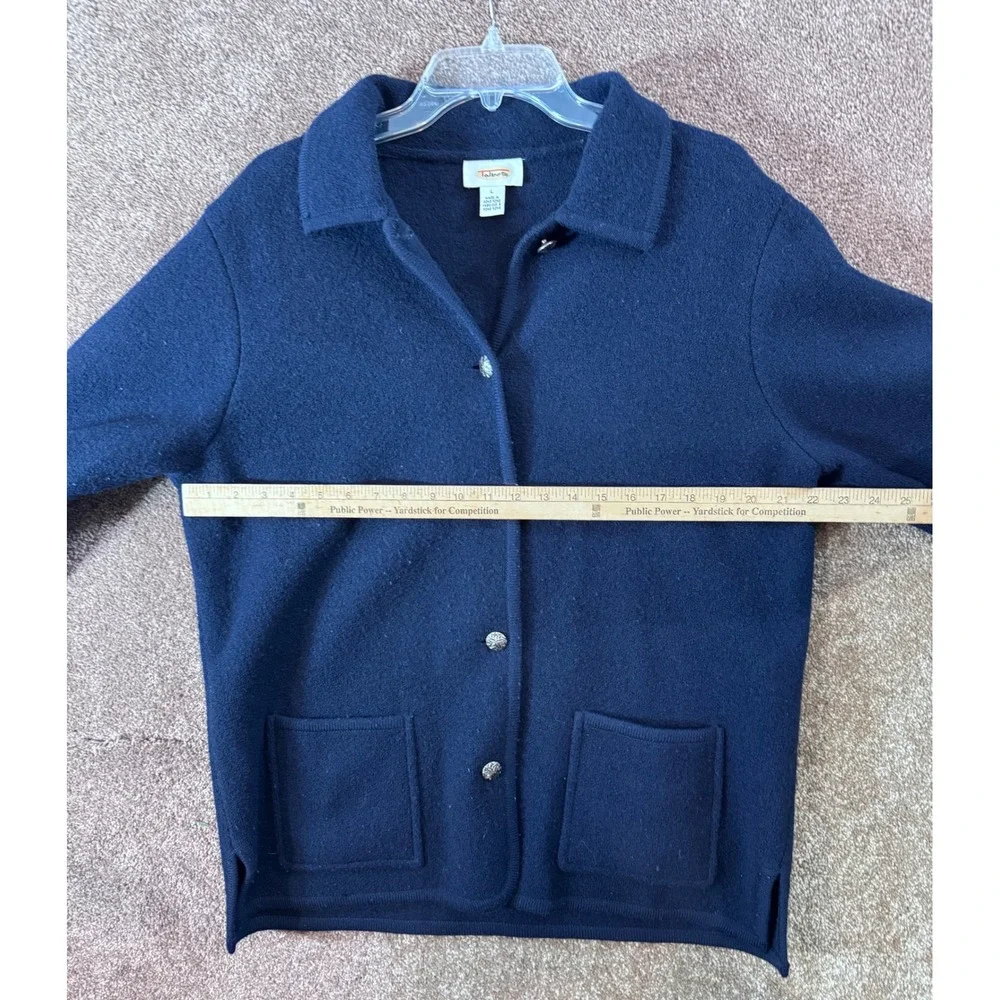 Talbots‎ Women Navy Blue Button Front Cardigan Sweater Large Collared Pockets